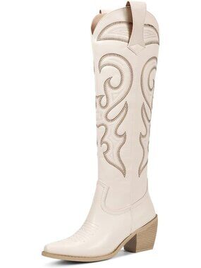 Women's Beige Western Cowgirl Boots Zipper Convenience Comfort Fashion Boots